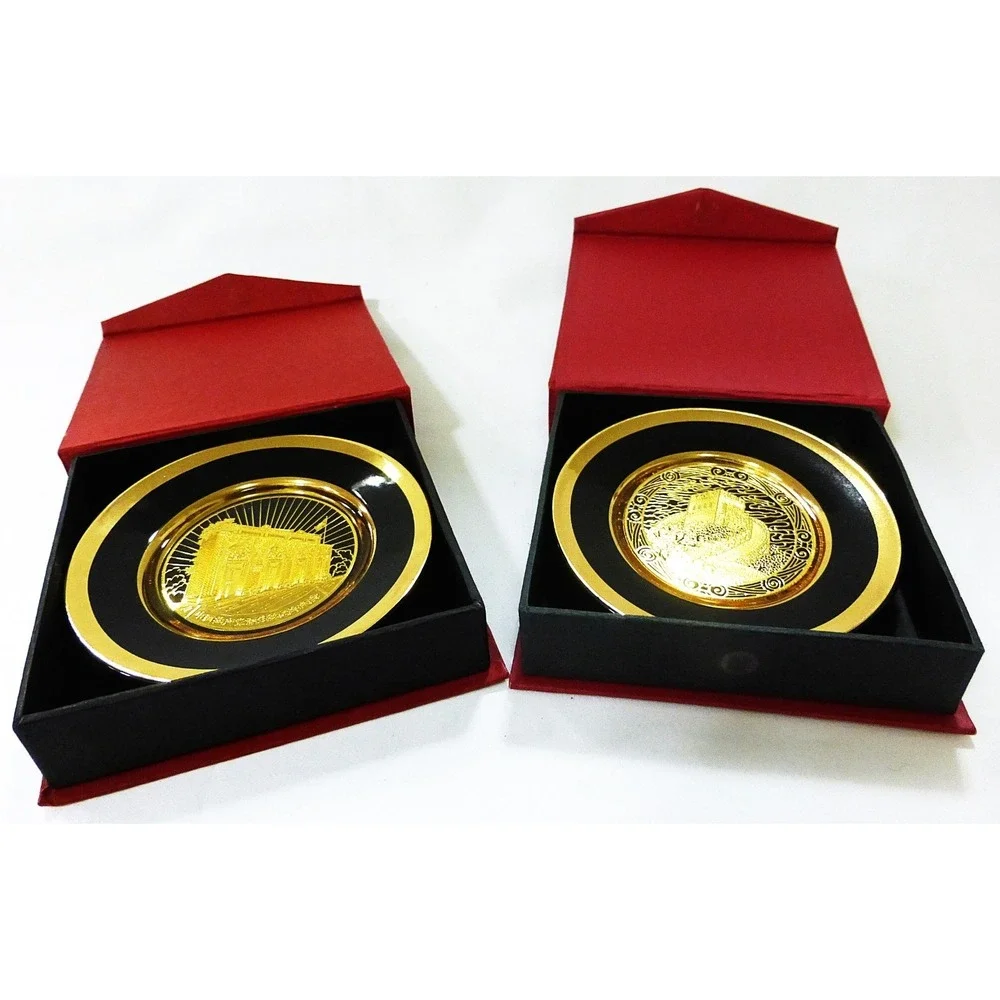 Vtg Abbo 24k gold China plates home decor‎ old money lot of 2 Florentine o